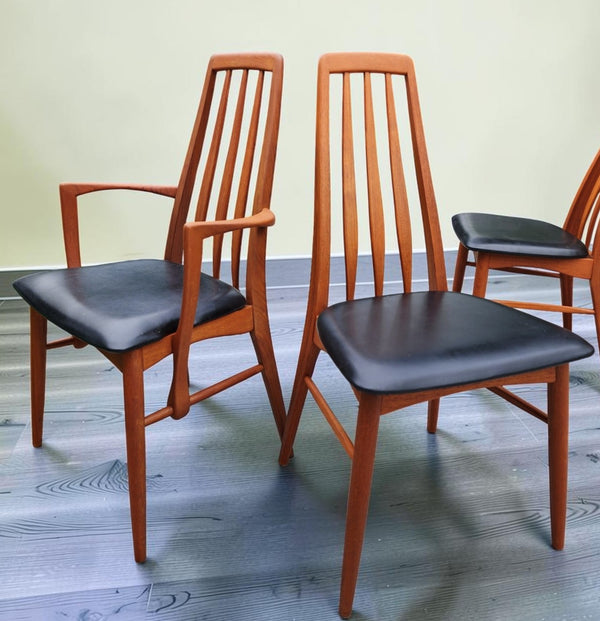 6 REFINISHED Danish Mid Century Modern Teak Chairs by Niels Koefoed, model Eva