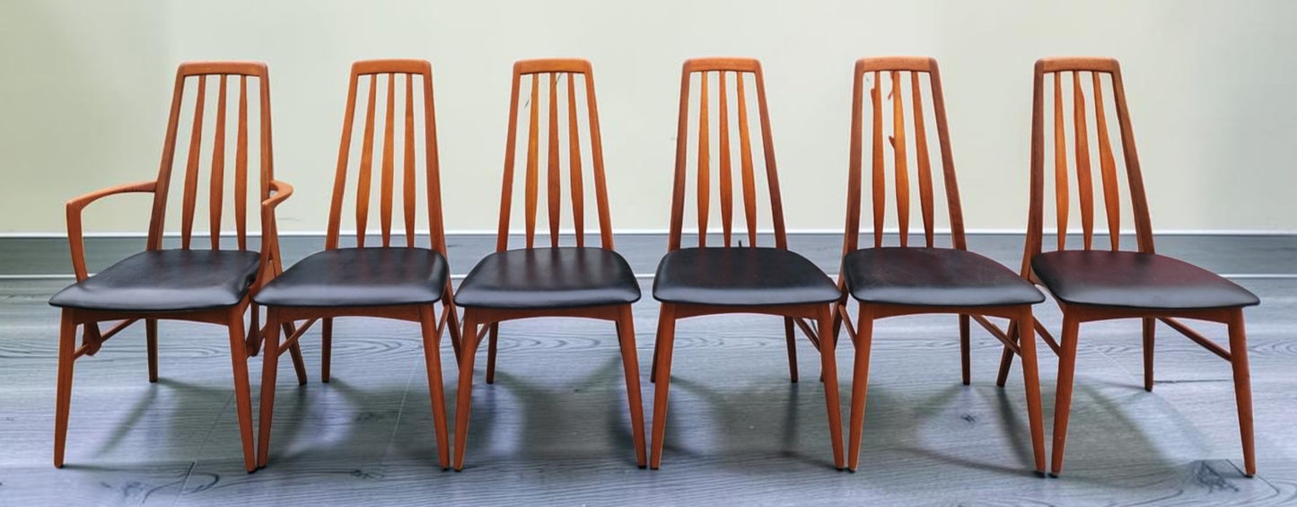 6 REFINISHED Danish Mid Century Modern Teak Chairs by Niels Koefoed, model Eva