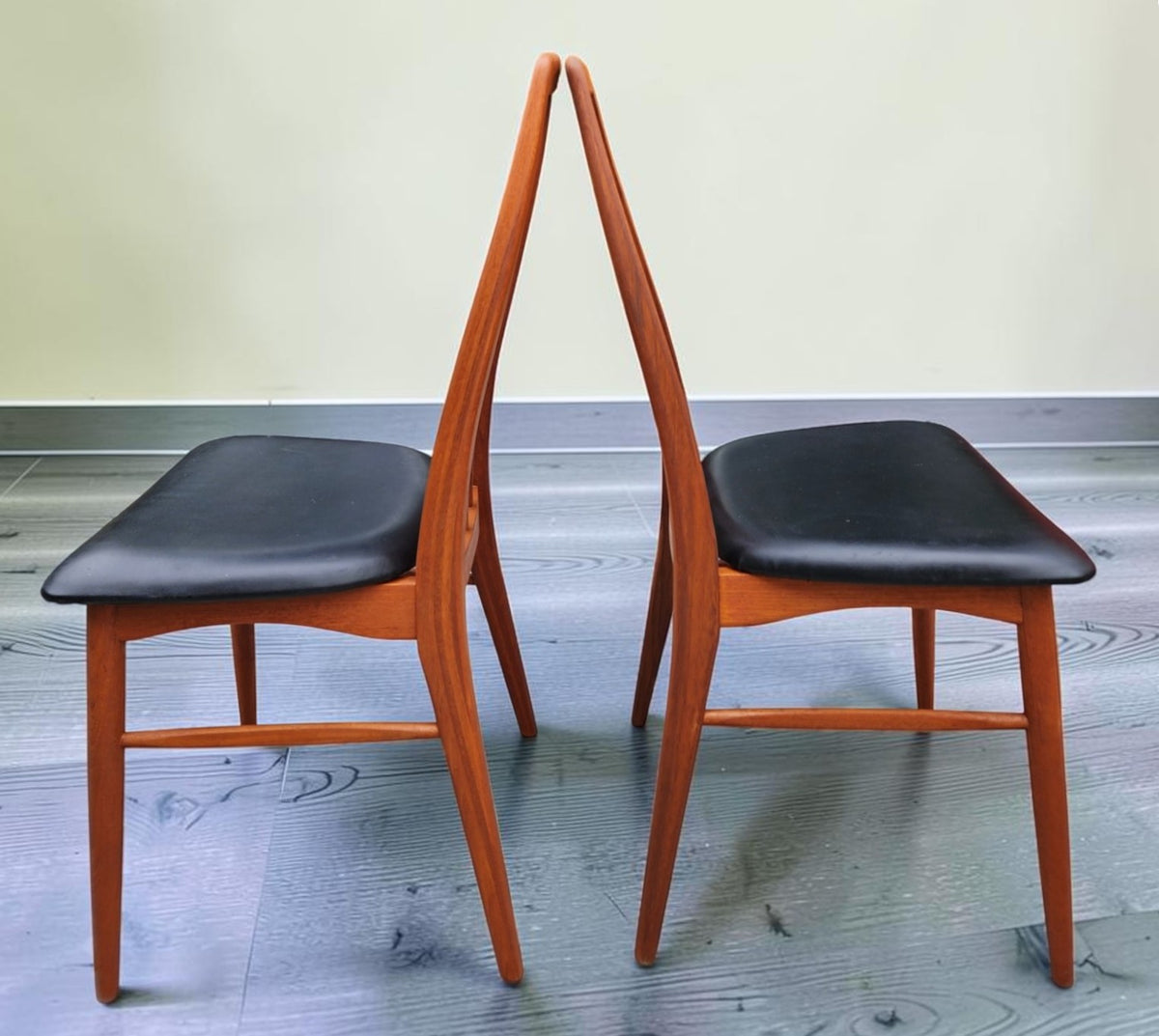 6 REFINISHED Danish Mid Century Modern Teak Chairs by Niels Koefoed, model Eva