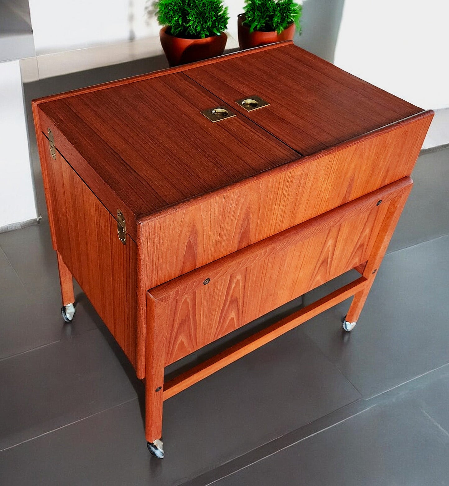 REFINISHED Danish Mid Century Modern Teak Folding Bar Cabinet by A.Hansen