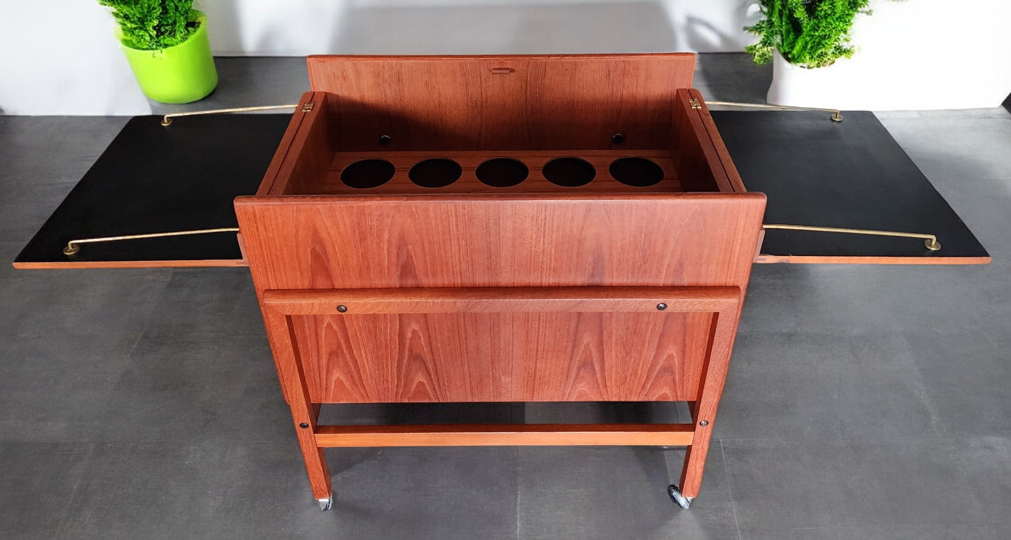 REFINISHED Danish Mid Century Modern Teak Folding Bar Cabinet by A.Hansen