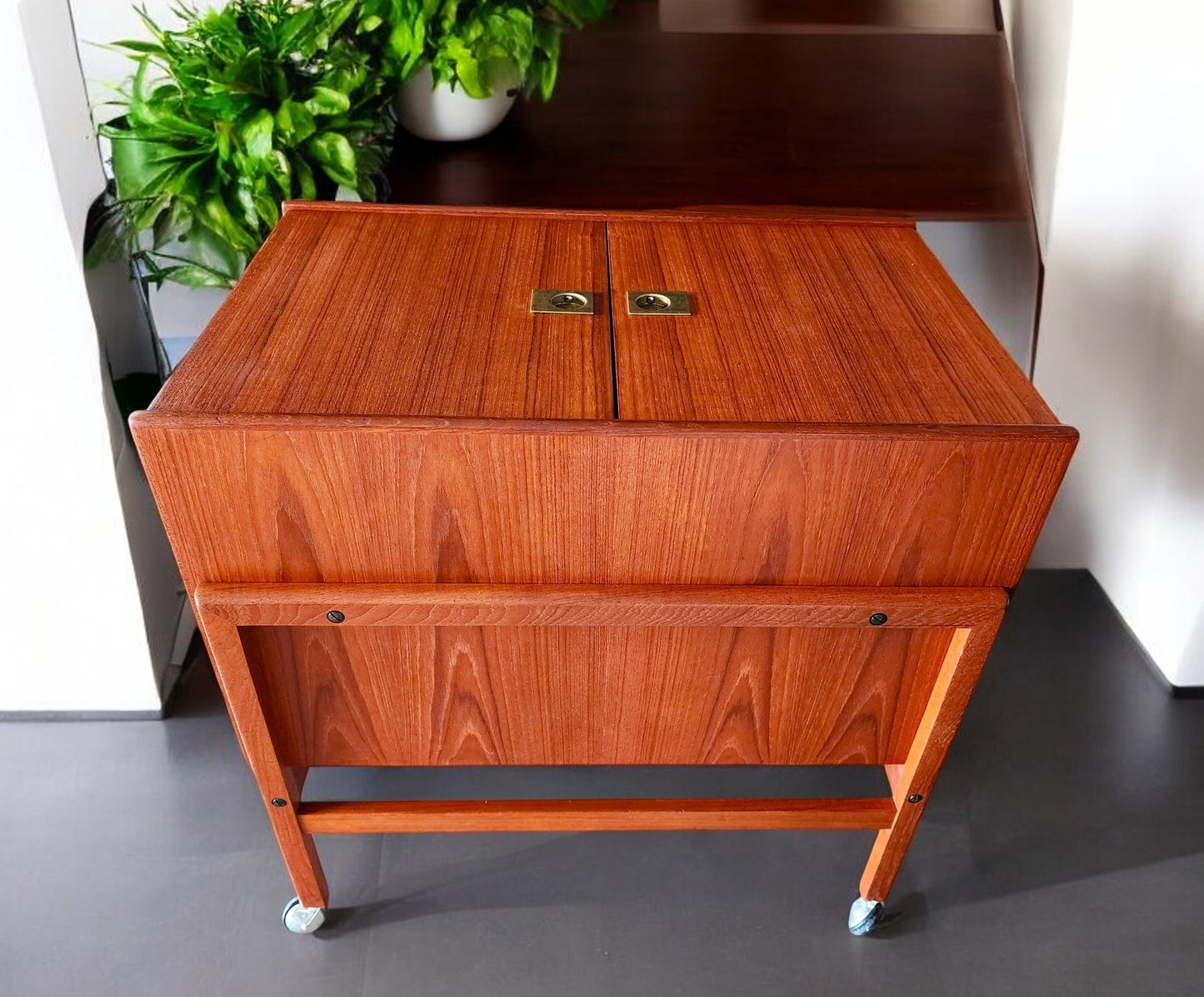 REFINISHED Danish Mid Century Modern Teak Folding Bar Cabinet by A.Hansen