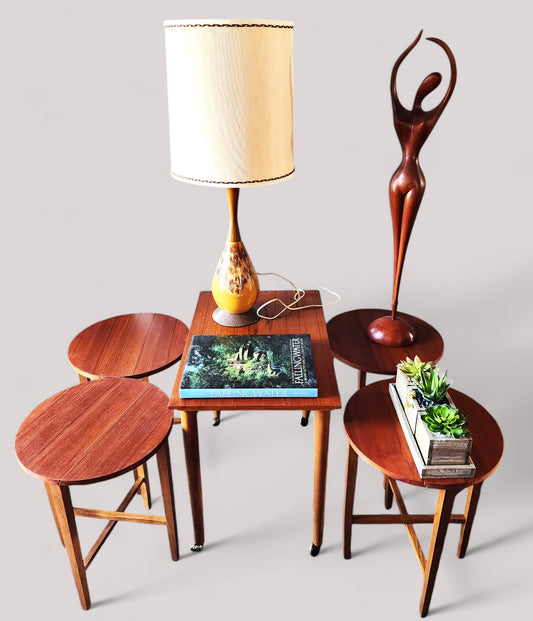 REFINISHED MCM Teak Serving Trolley /5 in 1 Nesting Tables by Poul Hundevad