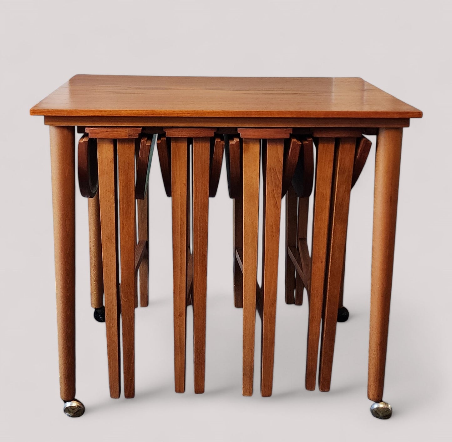 REFINISHED MCM Teak Serving Trolley /5 in 1 Nesting Tables by Poul Hundevad