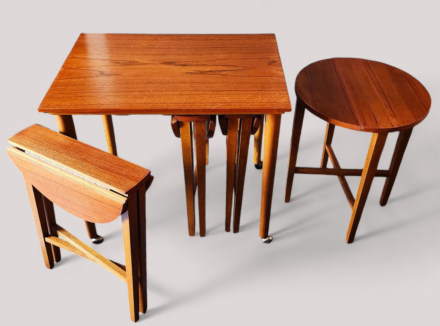REFINISHED MCM Teak Serving Trolley /5 in 1 Nesting Tables by Poul Hundevad