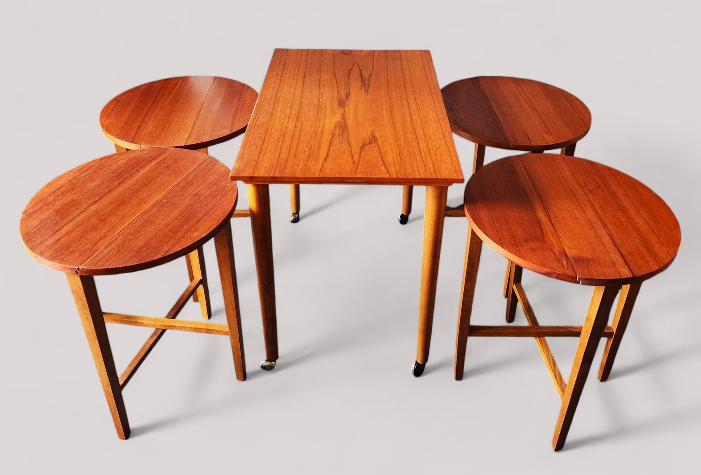 REFINISHED MCM Teak Serving Trolley /5 in 1 Nesting Tables by Poul Hundevad