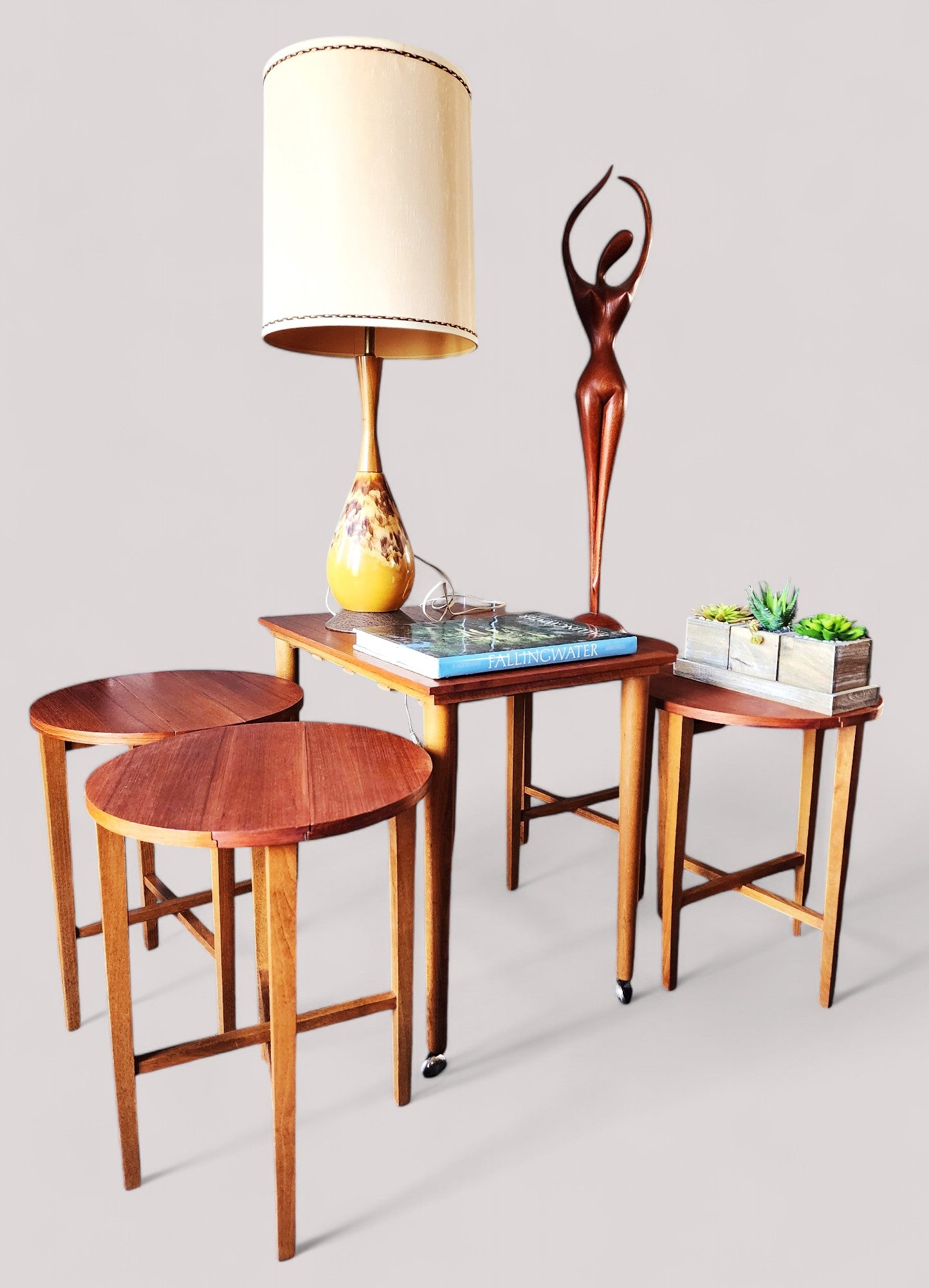 REFINISHED MCM Teak Serving Trolley /5 in 1 Nesting Tables by Poul Hundevad