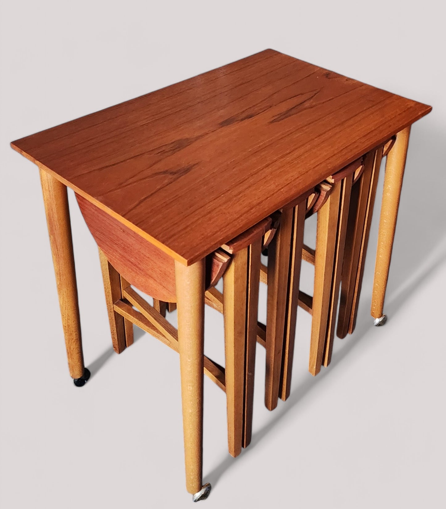 REFINISHED MCM Teak Serving Trolley /5 in 1 Nesting Tables by Poul Hundevad