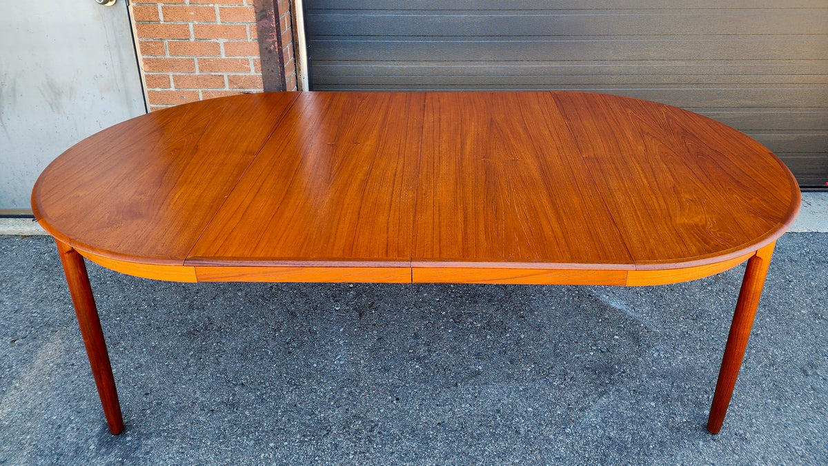 REFINISHED Danish MCM Teak Table Round w 2 leaves by C.J. Rosengaarden 47