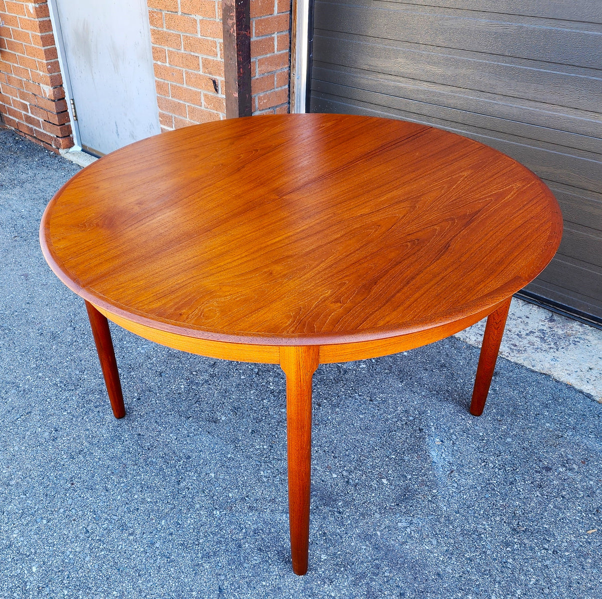 REFINISHED Danish MCM Teak Table Round w 2 leaves by C.J. Rosengaarden 47