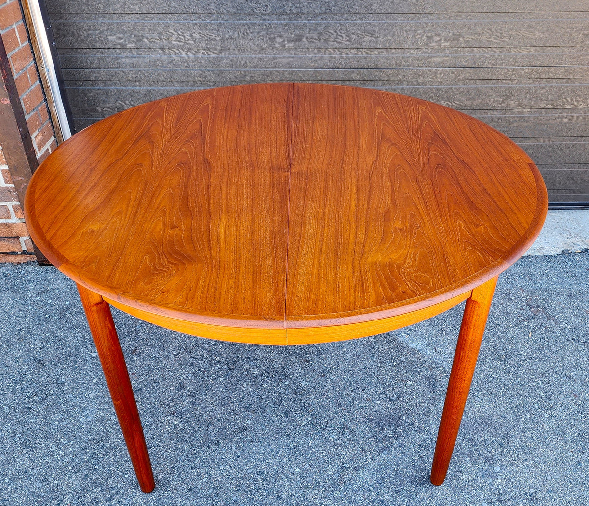 REFINISHED Danish MCM Teak Table Round w 2 leaves by C.J. Rosengaarden 47