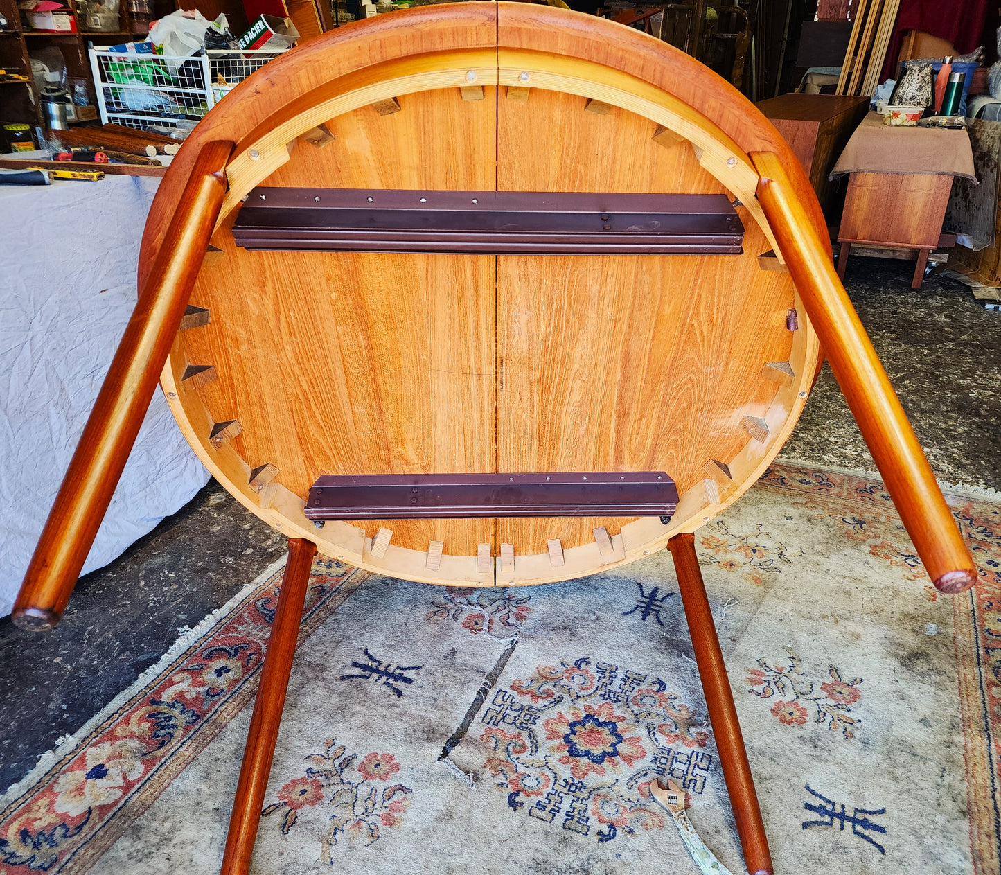 REFINISHED Danish MCM Teak Table Round w 2 leaves by C.J. Rosengaarden 47"-86.5"