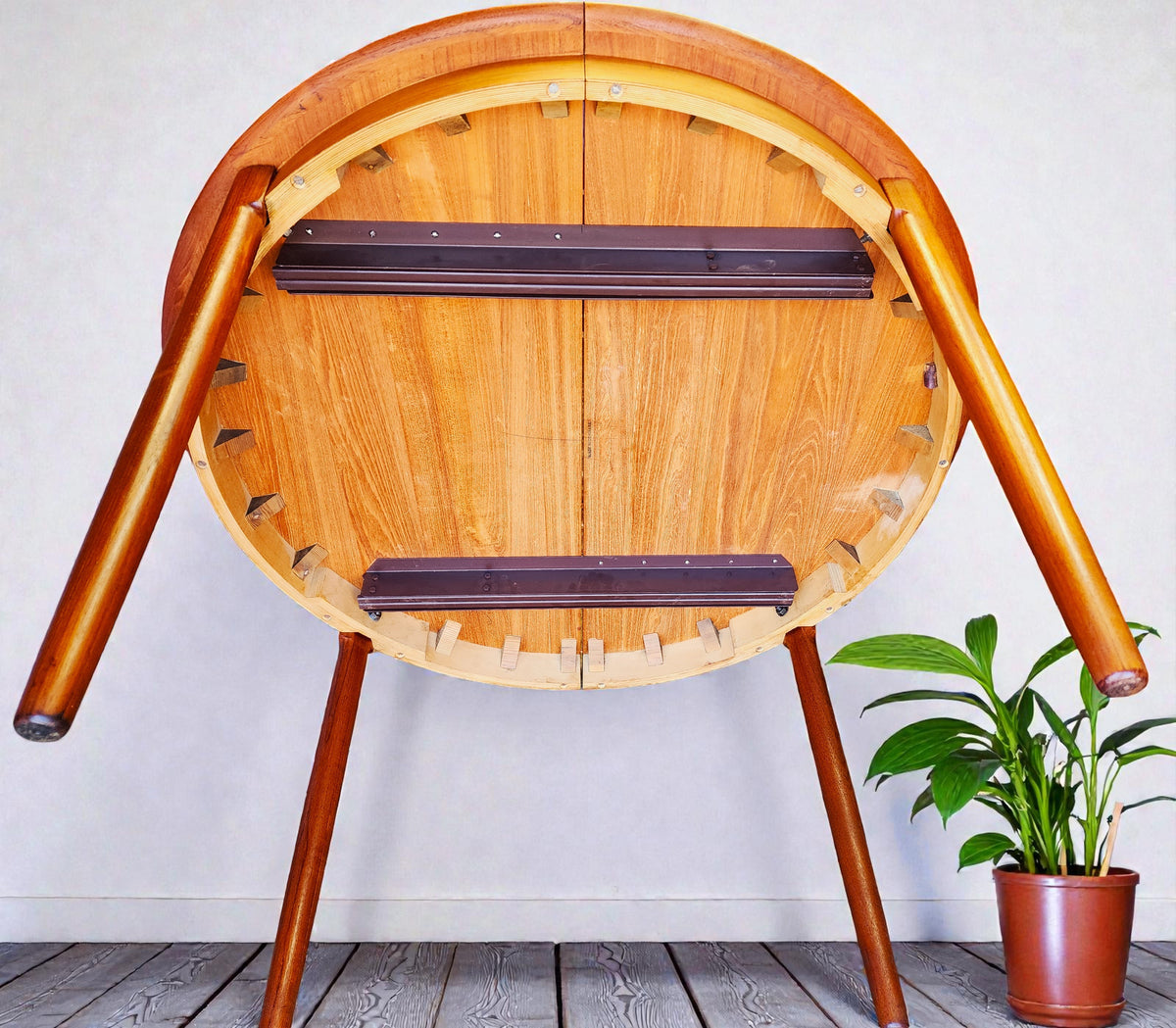 REFINISHED Danish MCM Teak Table Round w 2 Leaves by C.J. Rosengaarden 47