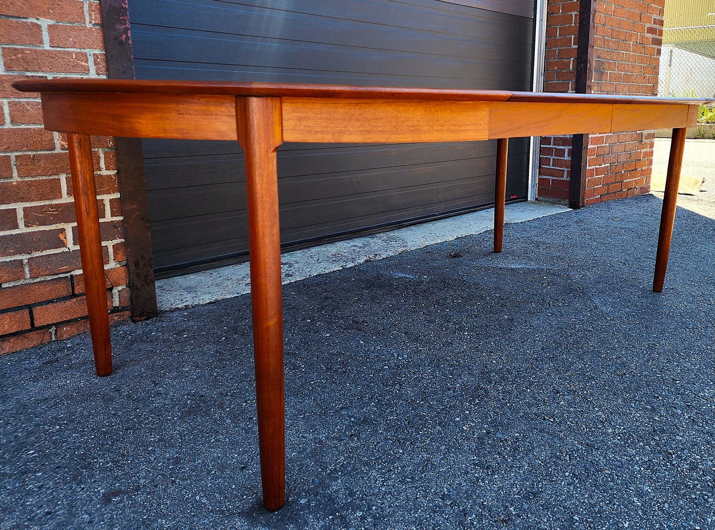 REFINISHED Danish MCM Teak Table Round w 2 leaves by C.J. Rosengaarden 47"-86.5"
