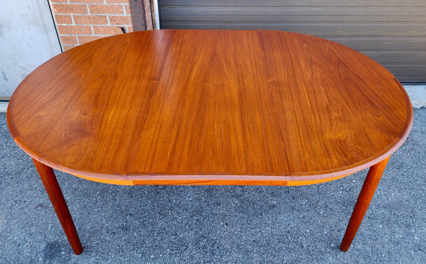 REFINISHED Danish MCM Teak Table Round w 2 leaves by C.J. Rosengaarden 47"-86.5"