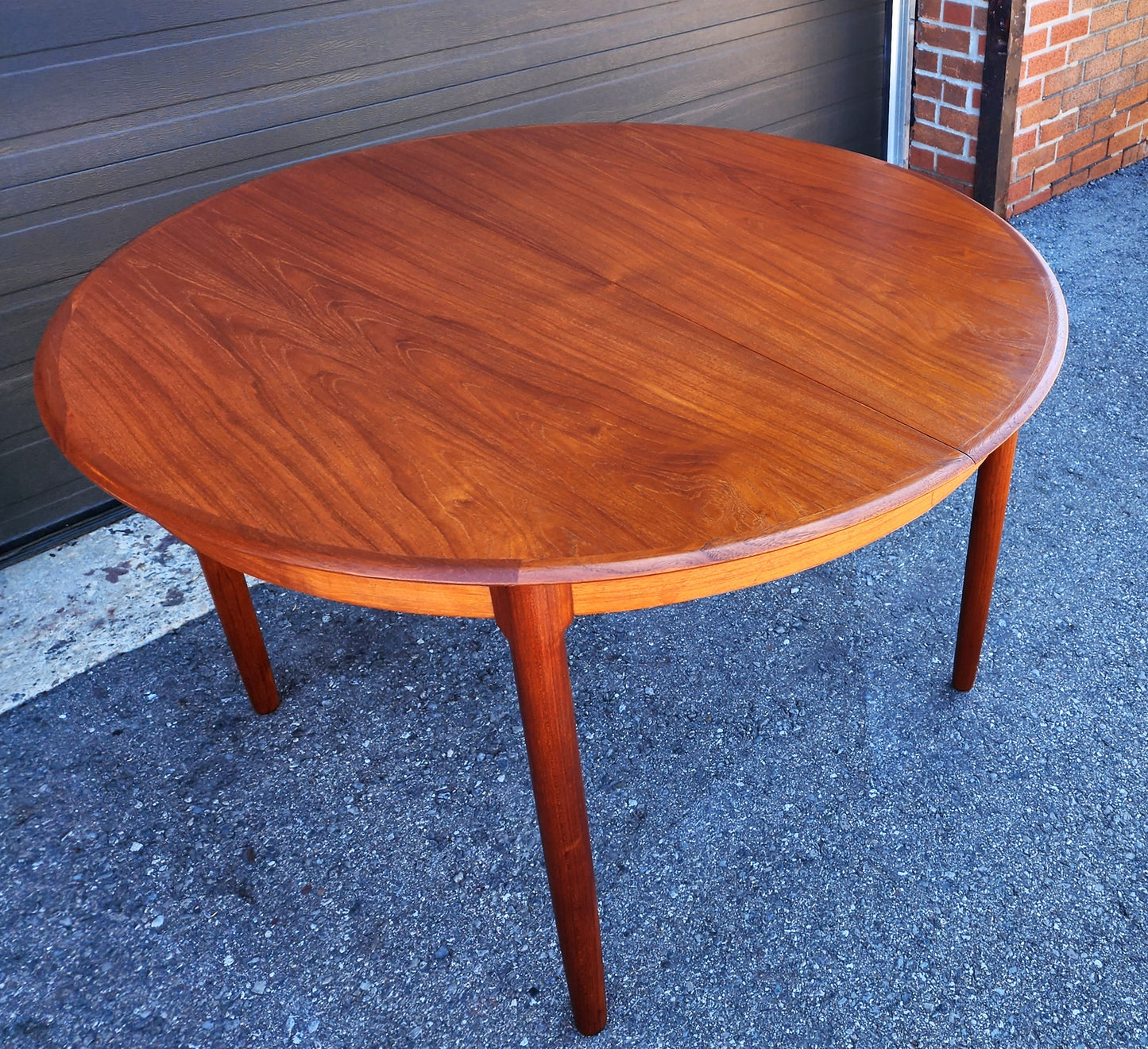 REFINISHED Danish MCM Teak Table Round w 2 leaves by C.J. Rosengaarden 47"-86.5"