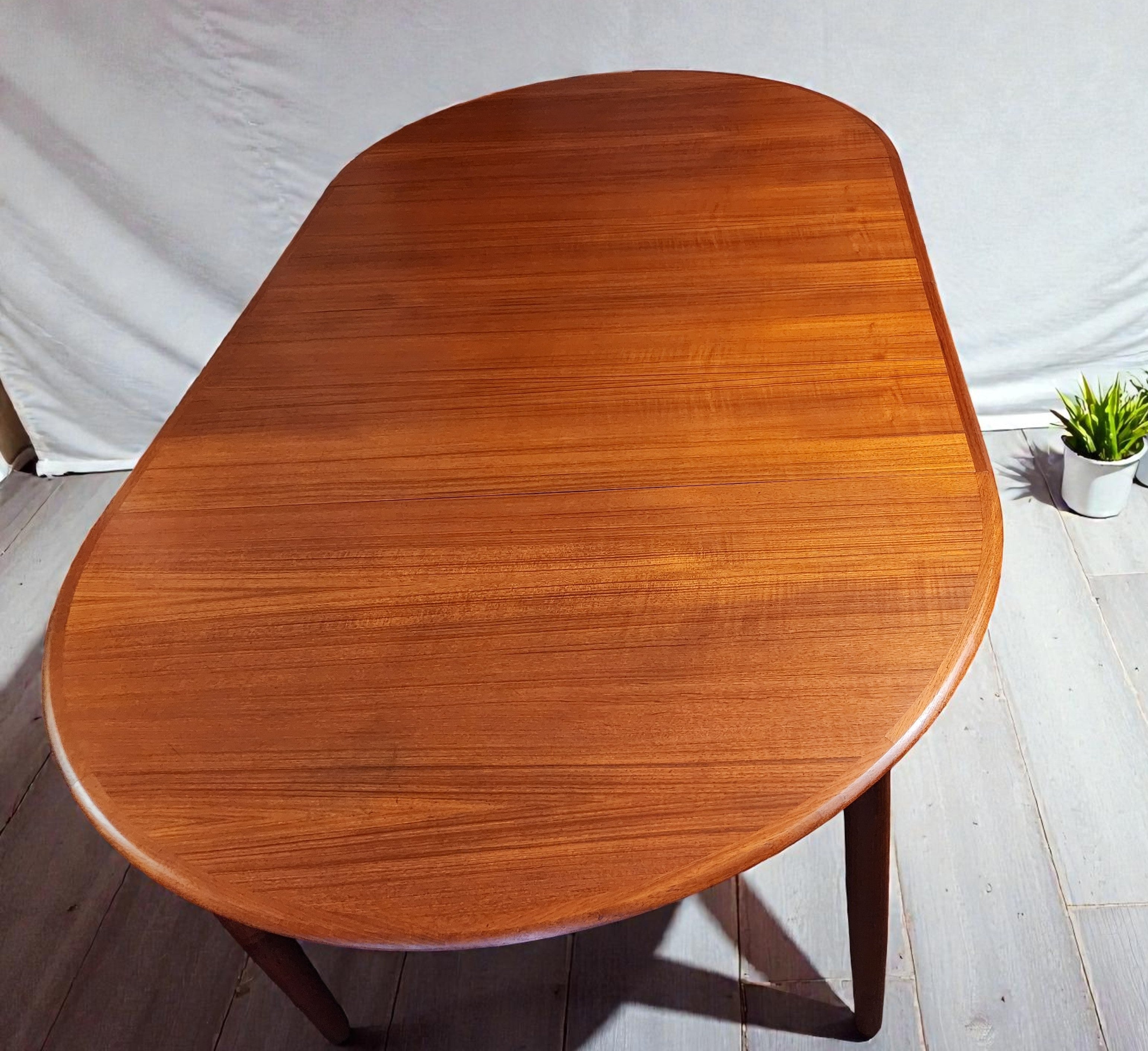 REFINISHED Danish MCM Teak Table Round w 2 Leaves by C.J.