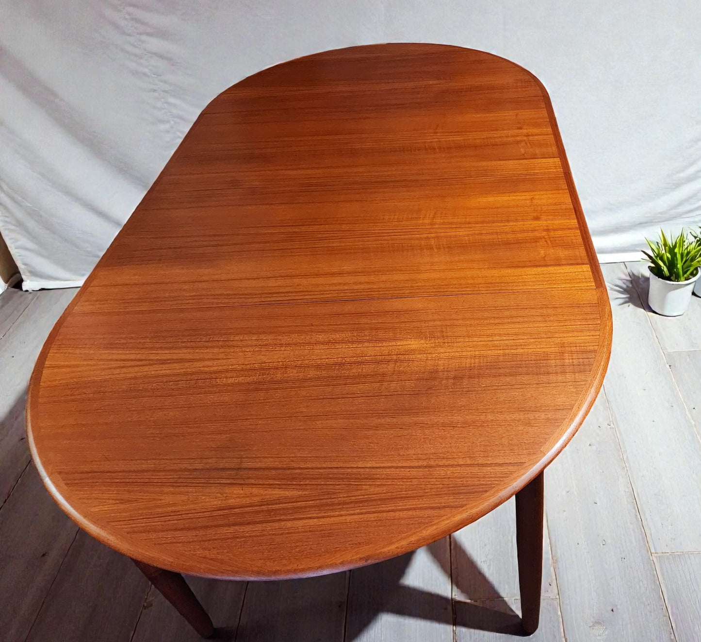 REFINISHED Danish MCM Teak Table Round w 2 Leaves by C.J. Rosengaarden 47"-86.5"