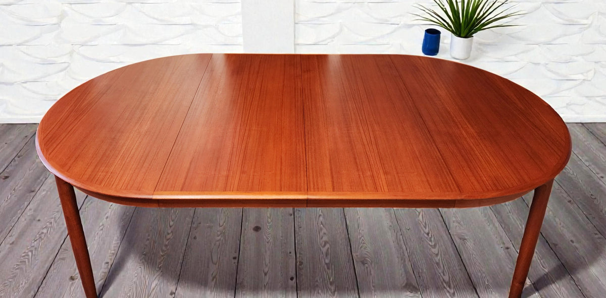 REFINISHED Danish MCM Teak Table Round w 2 Leaves by C.J. Rosengaarden 47