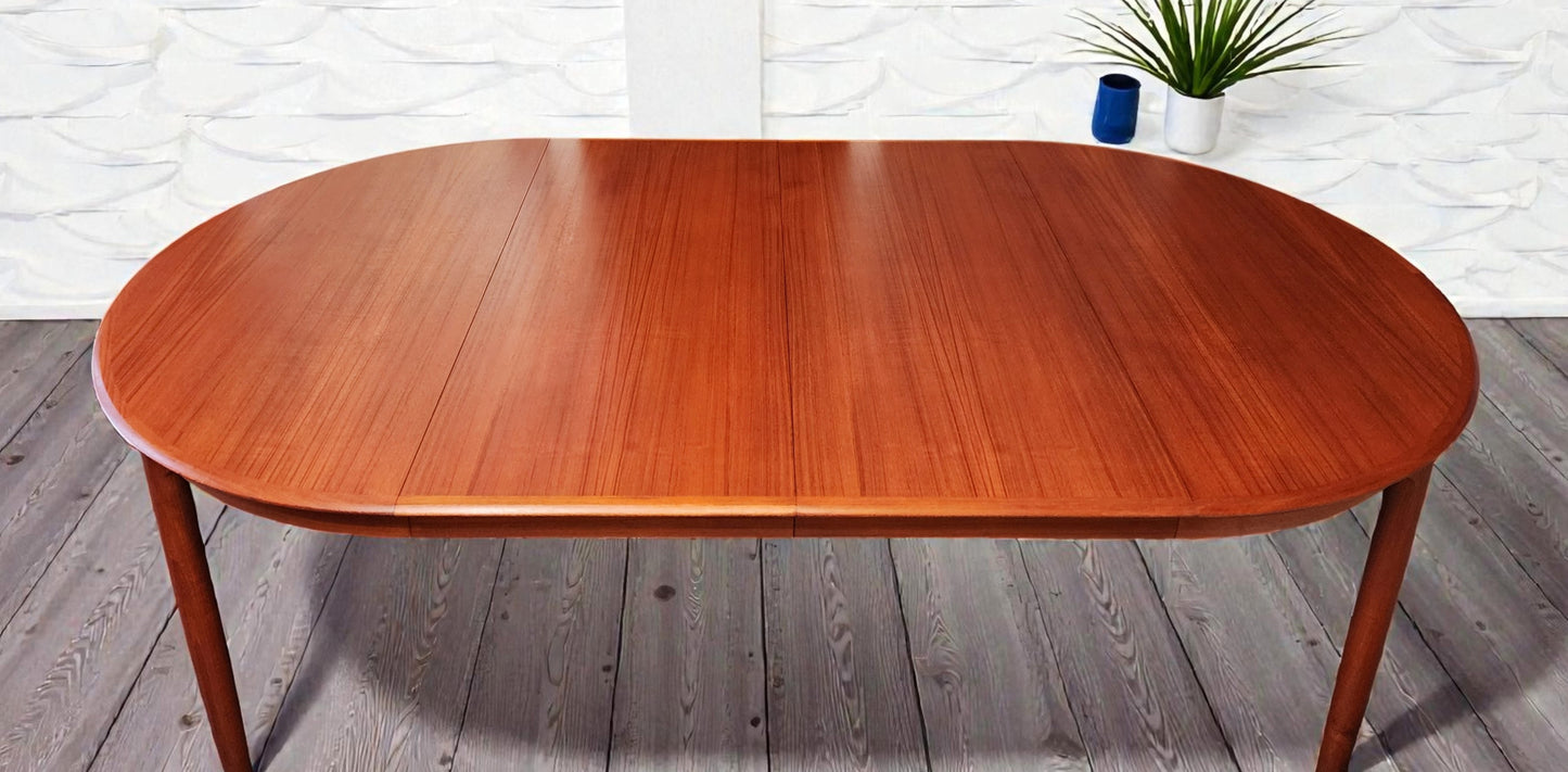 REFINISHED Danish MCM Teak Table Round w 2 Leaves by C.J. Rosengaarden 47"-86.5"