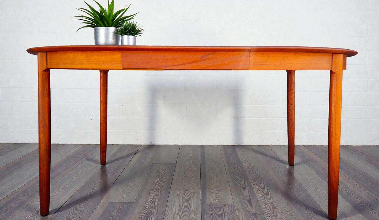 REFINISHED Danish MCM Teak Table Round w 2 Leaves by C.J. Rosengaarden 47"-86.5"