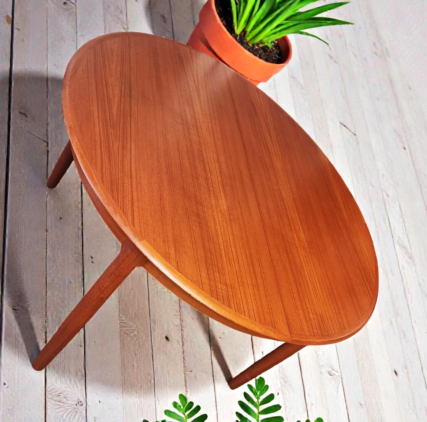 REFINISHED Danish MCM Teak Table Round w 2 Leaves by C.J. Rosengaarden 47"-86.5"