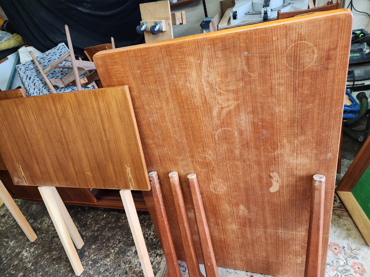 REFINISHED Danish MCM Teak Draw Leaf Table by H. Kjaernulf  47