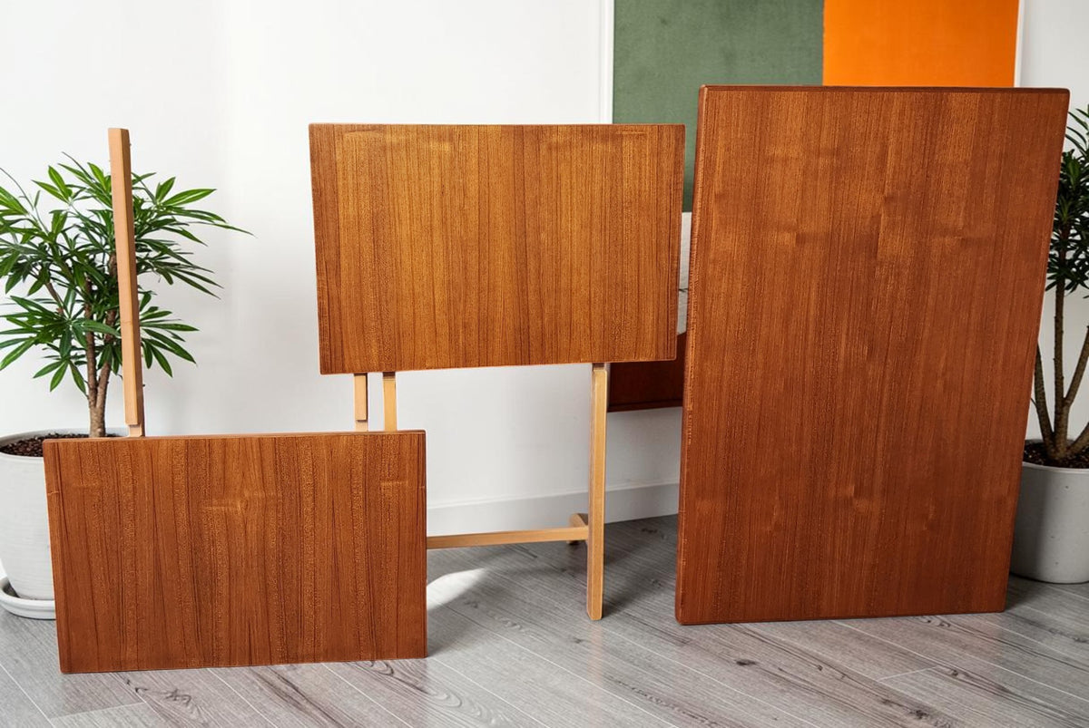 REFINISHED Danish MCM Teak Draw Leaf Table by H. Kjaernulf  51