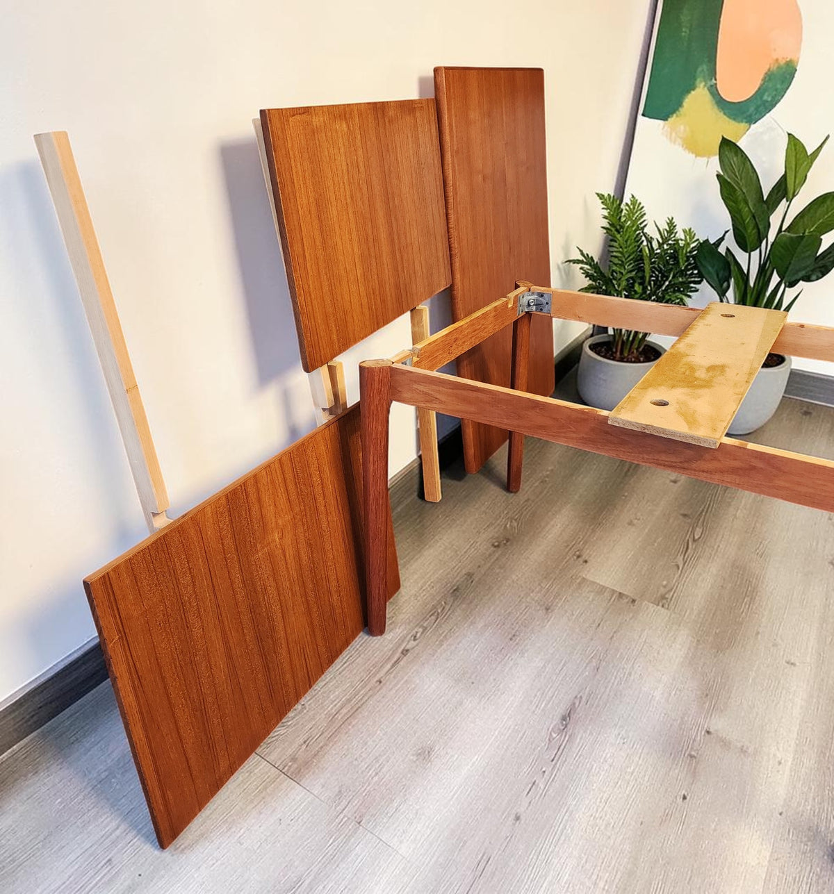 REFINISHED Danish MCM Teak Draw Leaf Table by H. Kjaernulf  51
