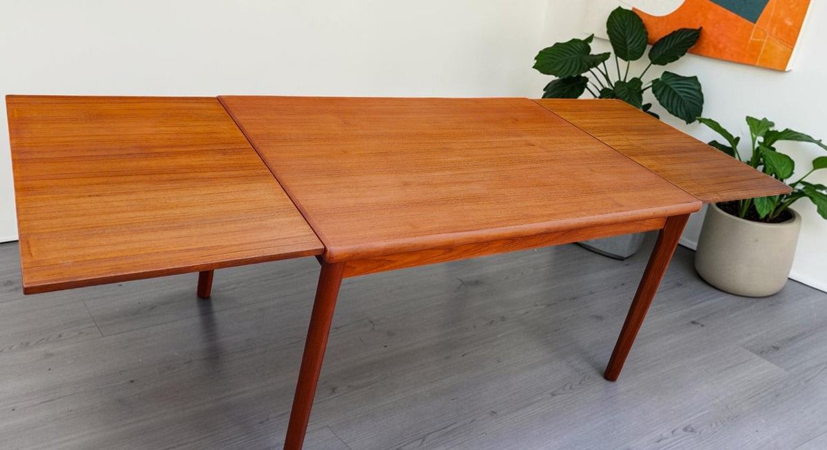 REFINISHED Danish MCM Teak Draw Leaf Table by H. Kjaernulf  51