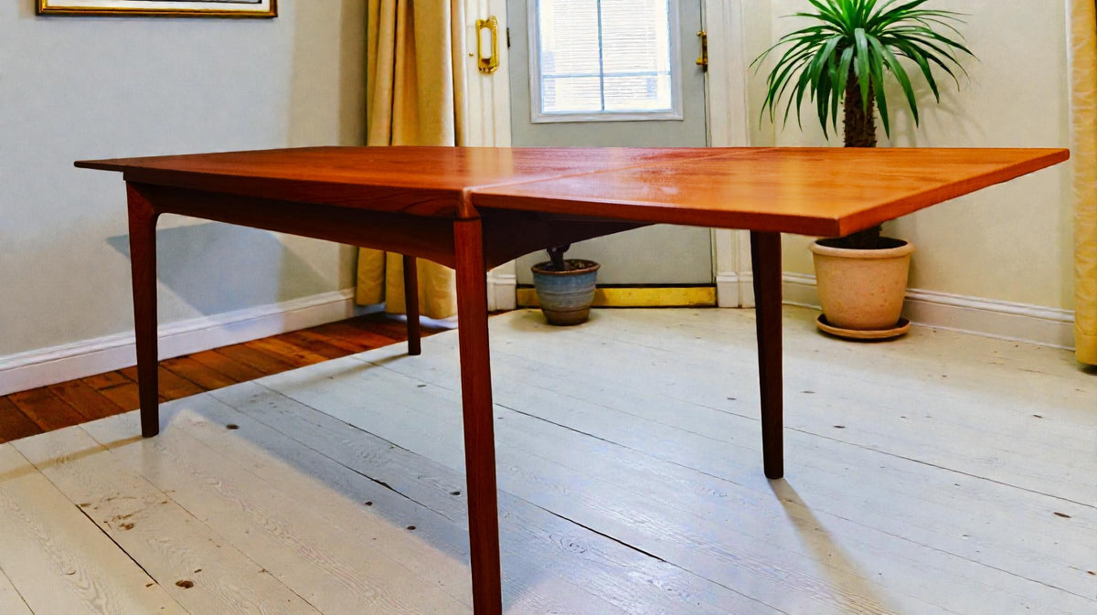 REFINISHED Danish MCM Teak Draw Leaf Table by H. Kjaernulf  54