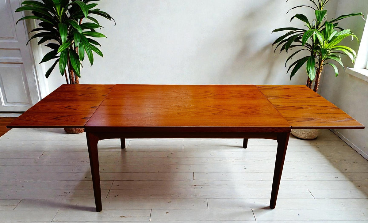 REFINISHED Danish MCM Teak Draw Leaf Table by H. Kjaernulf  54