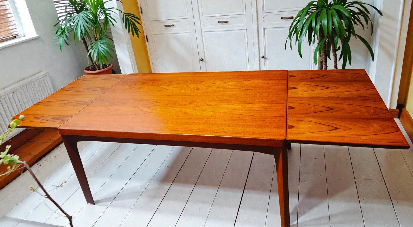 REFINISHED Danish MCM Teak Draw Leaf Table by H. Kjaernulf  54" - 94"