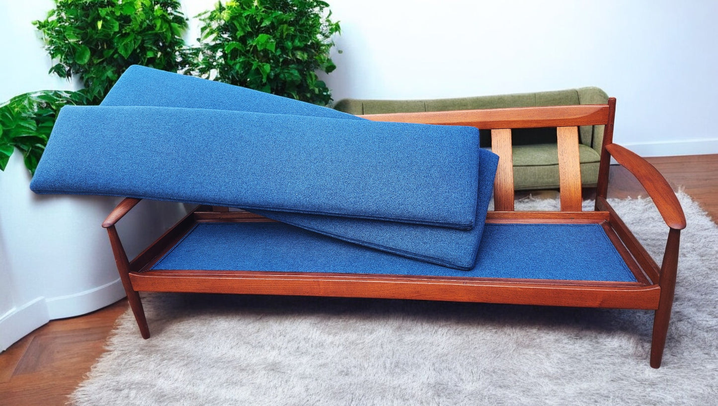 REFINISHED REUPHOLSTERED Danish MCM Teak Sofa by Grete Jalk for France & Son