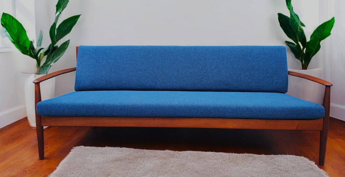 REFINISHED REUPHOLSTERED Danish MCM Teak Sofa by Grete Jalk for France & Son