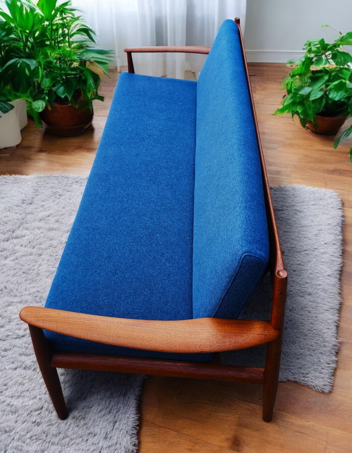 REFINISHED REUPHOLSTERED Danish MCM Teak Sofa by Grete Jalk for France & Son