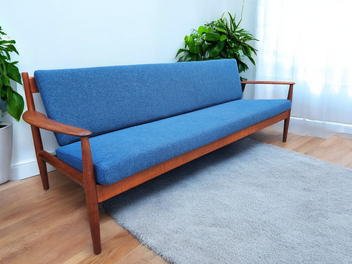 REFINISHED REUPHOLSTERED Danish MCM Teak Sofa by Grete Jalk for France & Son
