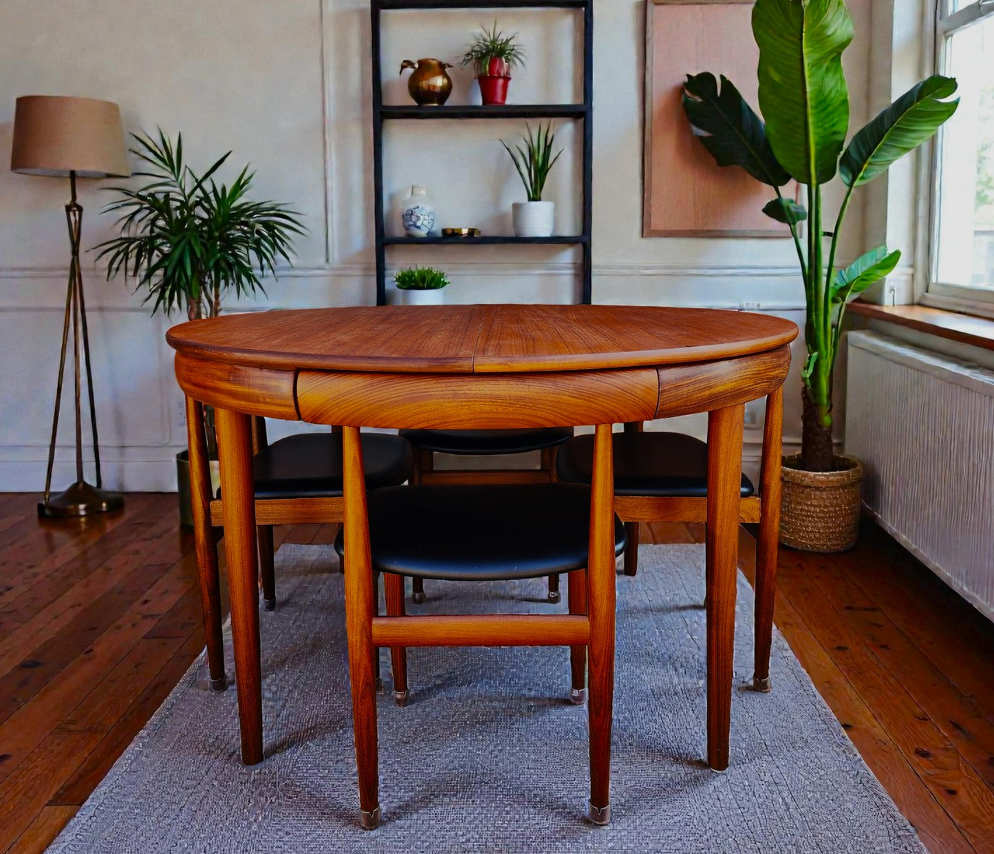 REFINISHED Danish MCM ROUNDETTE Teak Table & 4 Chairs (4-legged) by Hans Olsen