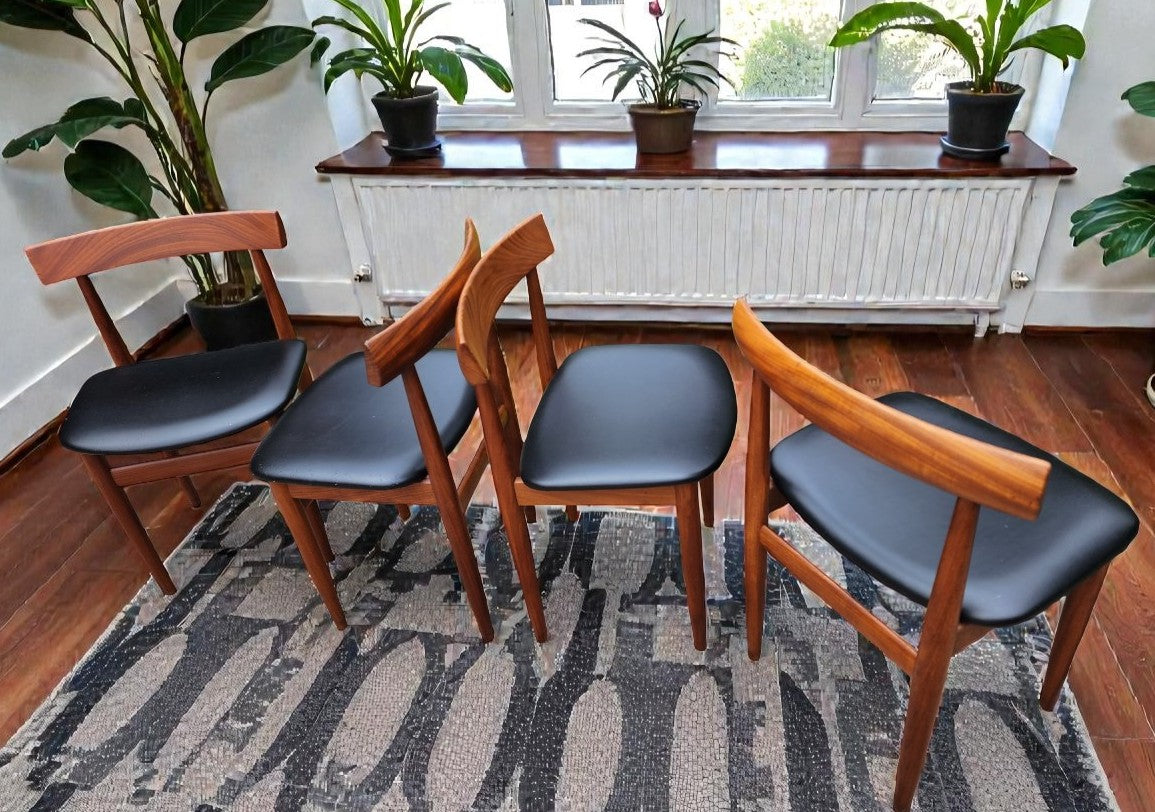REFINISHED REUPHOLSTERED Danish MCM ROUNDETTE Teak Table & 4 Chairs (4-legged) by Hans Olsen