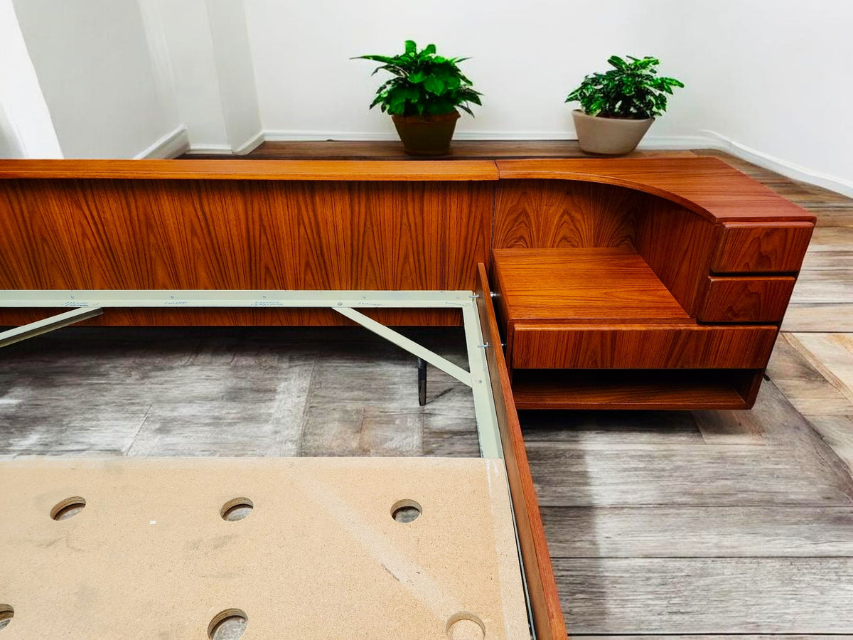 REFINISHED Danish MCM Floating Teak Bed  Queen & Dresser by Komfort