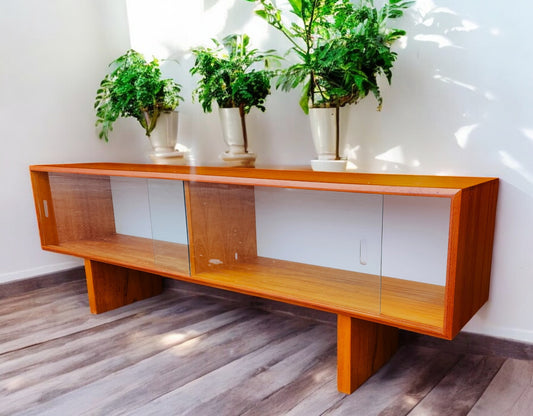 REFINISHED Mid Century Modern Teak Bookcase Display Console 5 ft Low