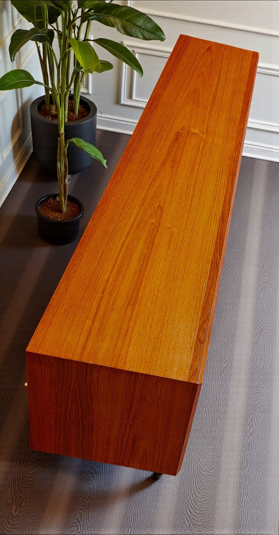 REFINISHED Mid Century Modern Teak Bookcase Display Console 5 ft Low