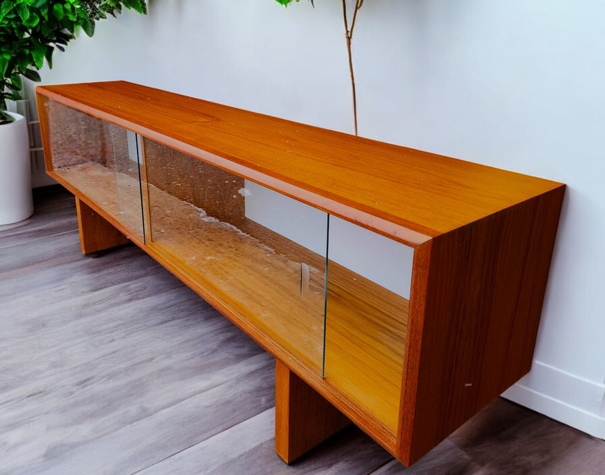 REFINISHED Mid Century Modern Teak Bookcase Display Console 5 ft Low