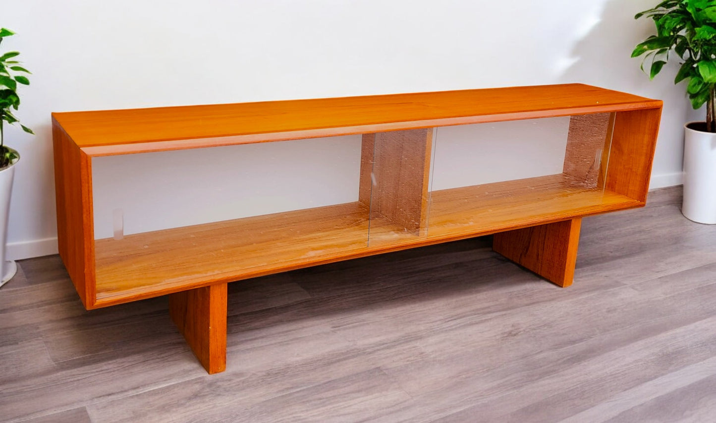 REFINISHED Mid Century Modern Teak Bookcase Display Console 5 ft Low