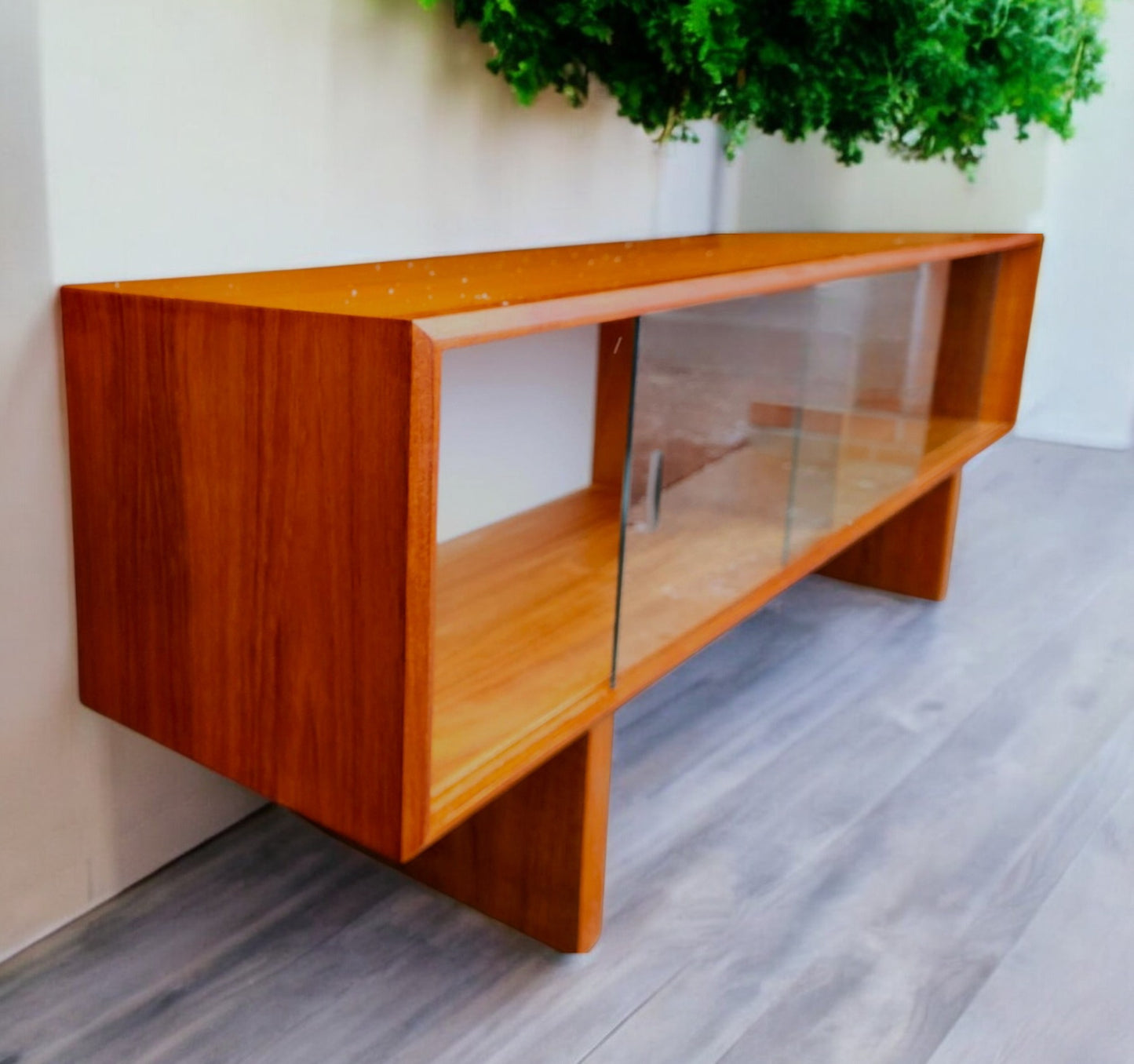 REFINISHED Mid Century Modern Teak Bookcase Display Console 5 ft Low