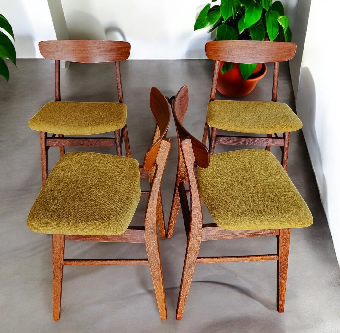 4 REFINISHED REUPHOLSTERED Danish Mid Century Modern Teak Chairs by Farstrup