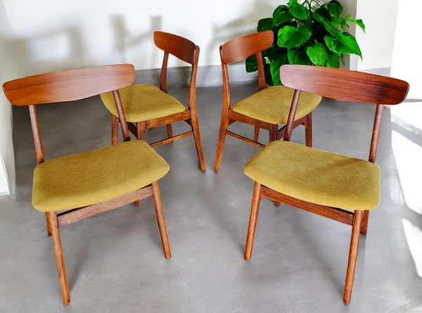 4 REFINISHED REUPHOLSTERED Danish Mid Century Modern Teak Chairs by Farstrup