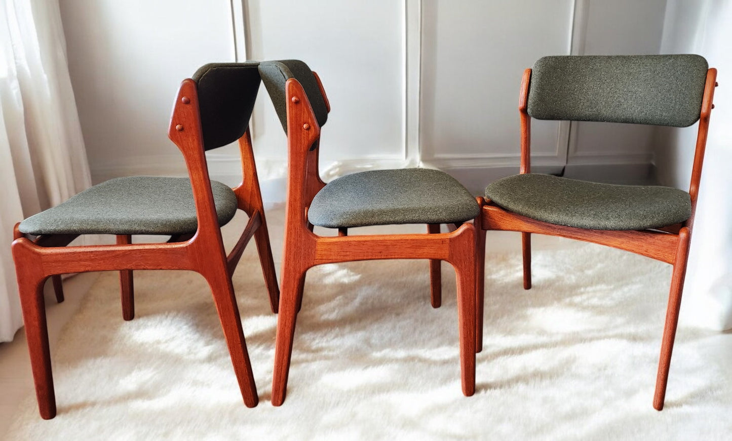 6 RESTORED REUPHOLSTERED Danish MCM teak chairs by Erik Buch #49