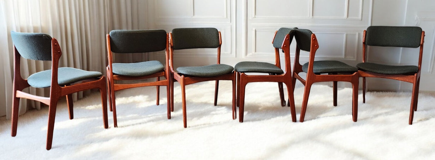 6 RESTORED REUPHOLSTERED Danish MCM teak chairs by Erik Buch #49