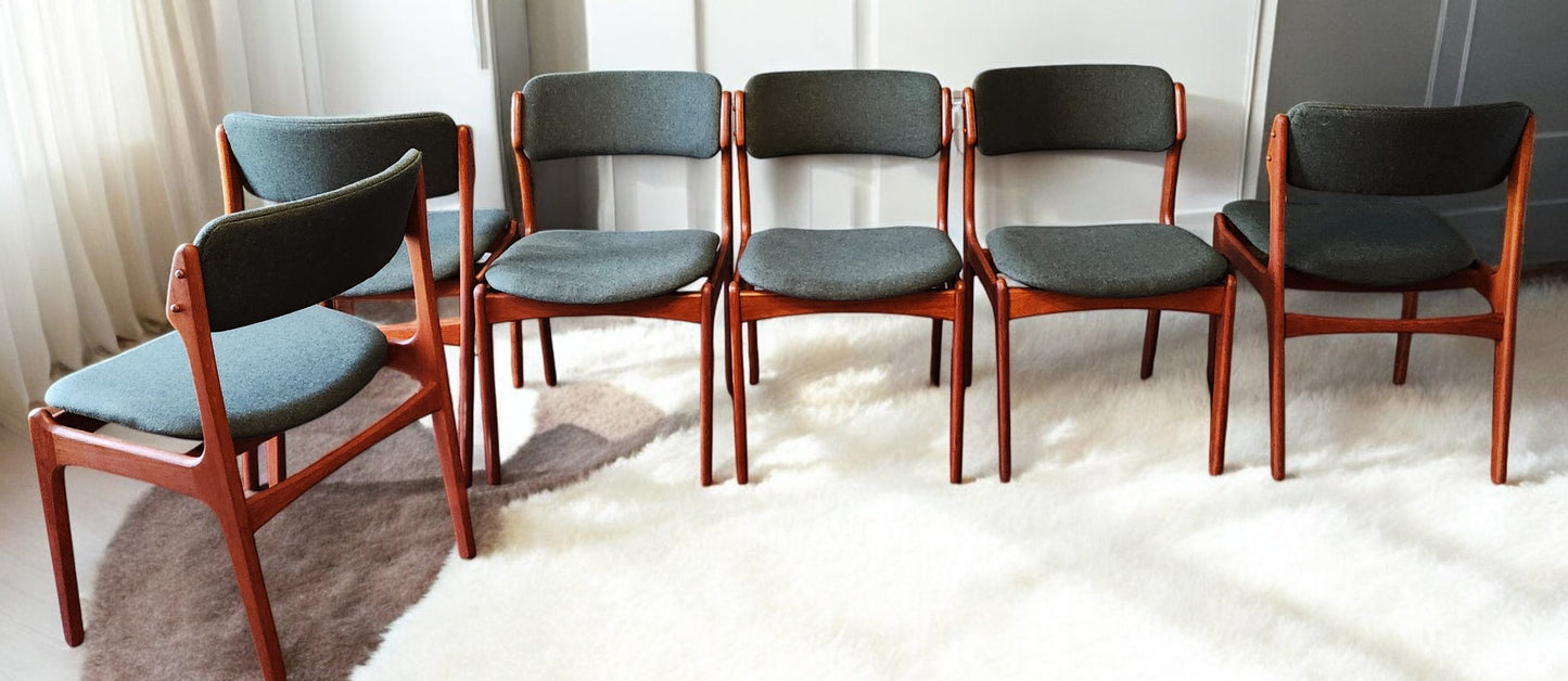 6 RESTORED REUPHOLSTERED Danish MCM teak chairs by Erik Buch #49